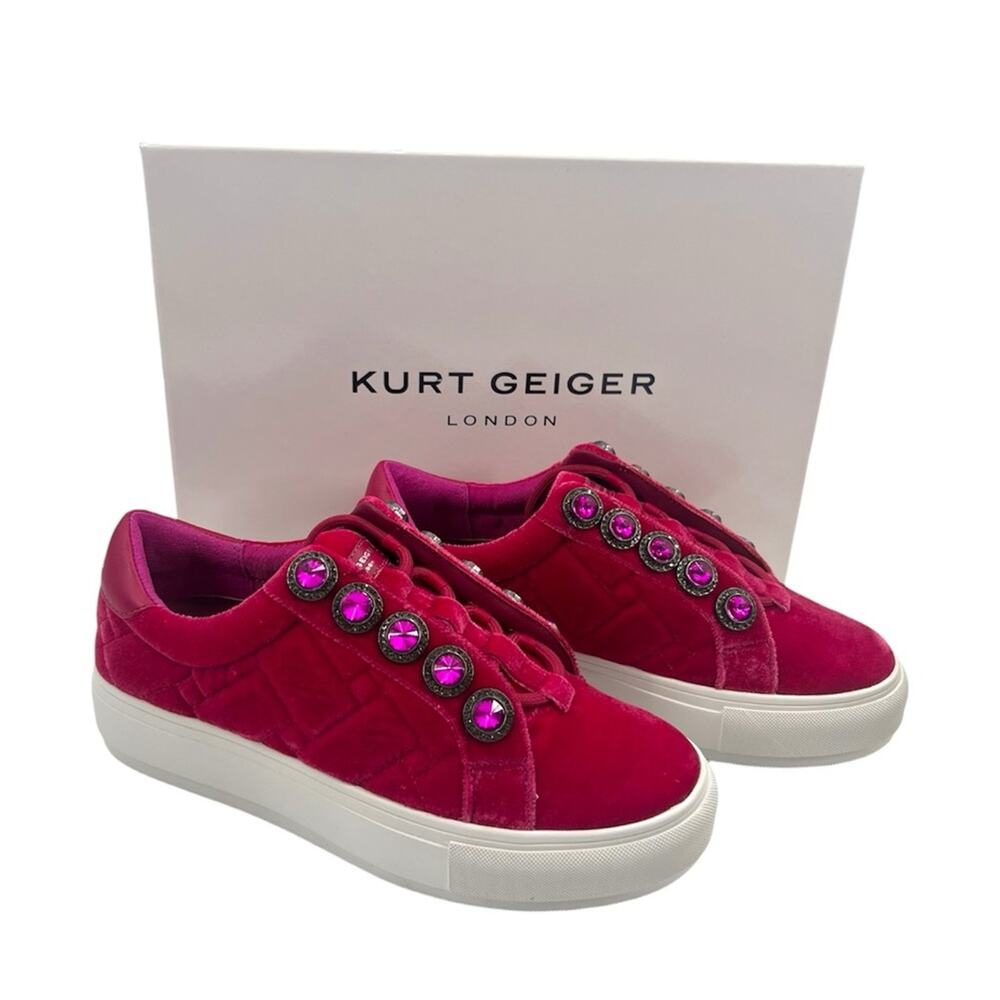 Kurt Geiger London Liviah Chunky Crystals slip-on sneakers pink velvet sz 6